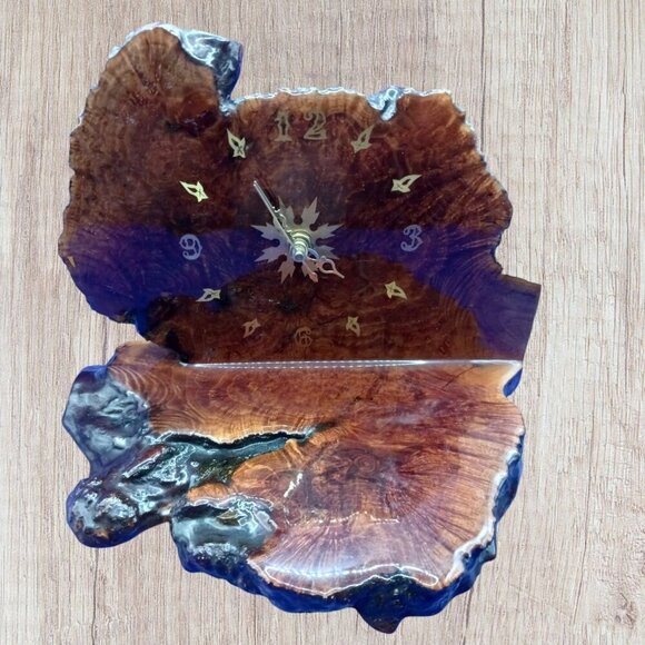 Quartz Unique Handcrafted Burl Wood Slab Rustic Table Clock With Intricate Desig - Picture 1 of 12